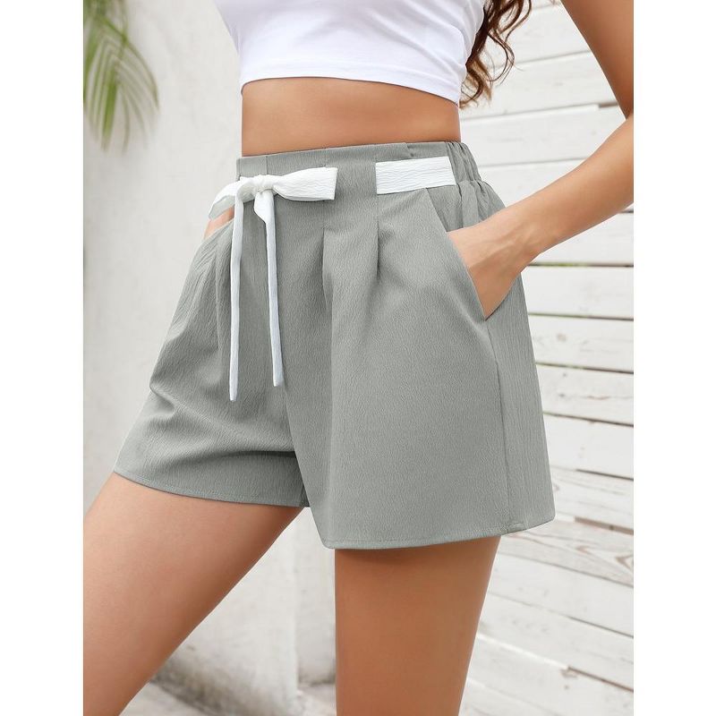 WhizMax Women's Shorts Summer Casual High Waist Wide Leg Shorts Loose Smocked Elastic Waist A Line Pant with Belt, 3 of 9