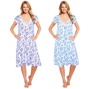 JEFFRICO Womens 2 Pack Nightgowns Short Sleeve Sleepwear Soft Pajama Dress Nightshirts - 1 of 4