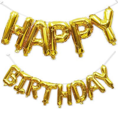 Sparkle and Bash "Happy Birthday" Balloons Banner for Party Decorations (16 in, Gold Foil)