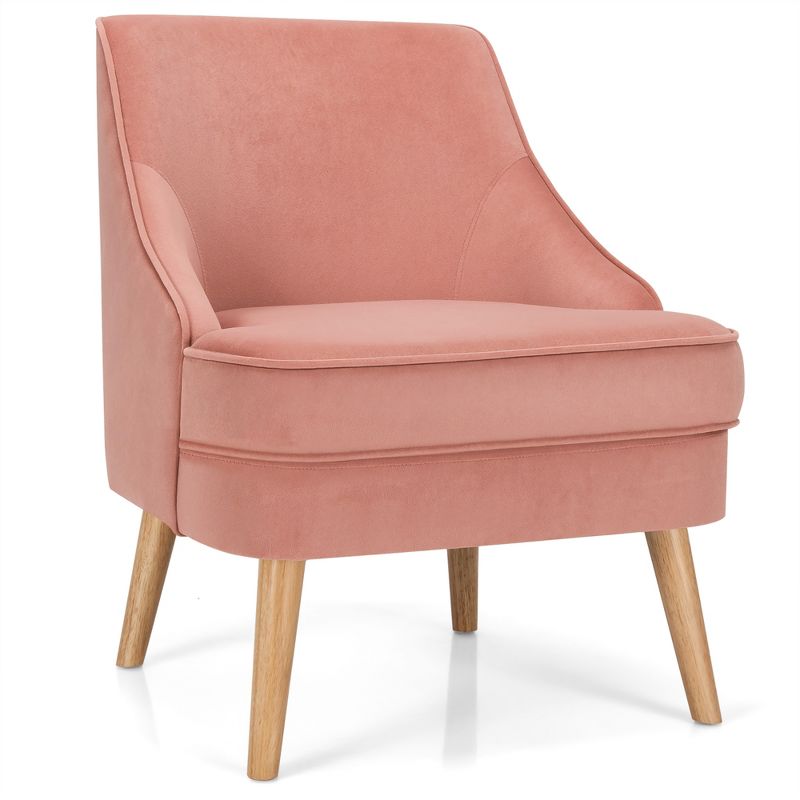 Costway Accent Chair Velvet Upholstered Single Sofa with Rubber Wood Legs Pink\Green\Grey, 1 of 11