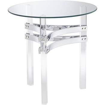 Studio 55D Serenity Modern Acrylic Round Accent Table 23 3/4" Wide Clear Tempered Glass Chrome Straps for Living Room Bedroom Bedside Entryway Office