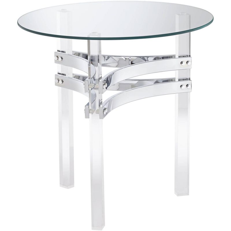 Studio 55D Serenity Modern Acrylic Round Accent Table 23 3/4" Wide Clear Tempered Glass Chrome Straps for Living Room Bedroom Bedside Entryway Office, 1 of 7