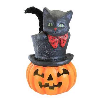 Bethany Lowe 21.0 Inch Top Hat Surprise Jack O' Lantern Halloween Black Cat Animal Figurines