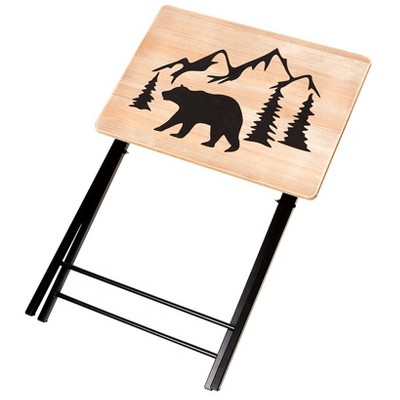 Brown Folding Table with Bear and Mountain Design