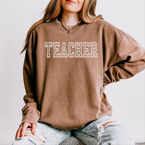 Simply Sage Market Embroidered Teacher Outline Lightweight Garment Dyed Sweatshirt - 1 of 4