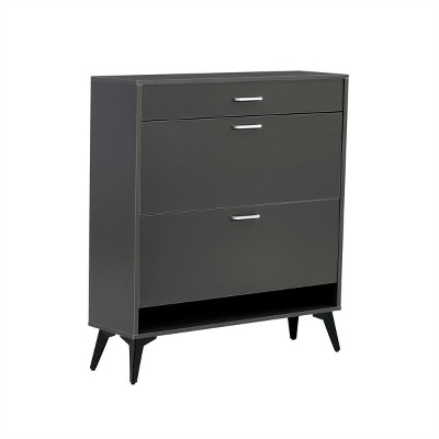GlasFlength Shoe Racks Modern Flip Drawer Storage Cabinet with Hidden Compartment for Small Entryway Living Space, Gray, 31.49"*9.44"*43.3"
