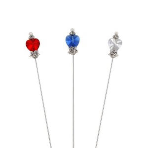 Anna-Kaci Crystal Heart Beads July 4th USA Flag  American Silvery Hat Pin Brooch Set - 1 of 4