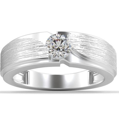 Pompeii3 1/2Ct Men's Diamond Brushed Solitaire Diamond Wedding Ring Lab Created in Gold