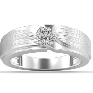 Pompeii3 1/2Ct Men's Diamond Brushed Solitaire Diamond Wedding Ring Lab Created in Gold - 1 of 4