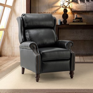 Ripheus Genuine Leather Manual Recliner with Nailhead Trims and Solid Wood Legs | KARAT HOME - 1 of 4