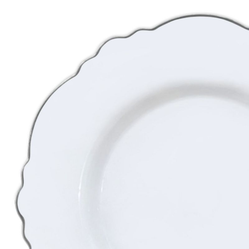 Smarty Had A Party 10.25" White with Silver Rim Round Blossom Disposable Plastic Dinner Plates (120 Plates), 2 of 3