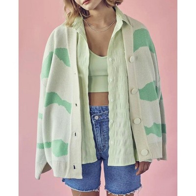 Women's TWO-TONE WAVY STRIPE KNIT CARDIGAN - DESSIN STUDIO