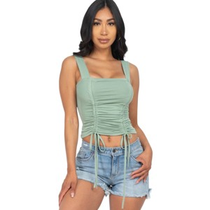 Slickblue Stretch Knit Crop Top for Women, Ruched Front with Tie, Square Neck Sleeveless, Green Bay, S-L - 1 of 4