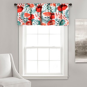 52"x18" Light Filtering Poppy Garden Window Valance White/Coral - Lush Décor: Floral Rod Pocket Valance - 1 of 4
