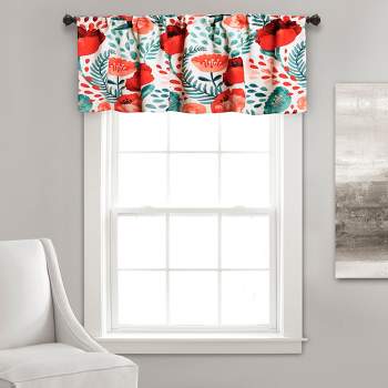 52"x18" Light Filtering Poppy Garden Window Valance White/Coral - Lush Décor