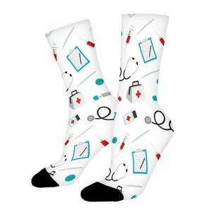 Fun Nurse Pattern Women Printed Crew Socks Funny Funky Socks Soft Polyester Novelty Gifts for Artists Men - 1 of 1