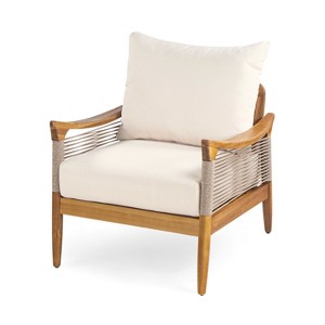 Christopher Knight Home Amos Outdoor Woven Rope Acacia Wood Club Chair with Thick Cushion - 1 of 4