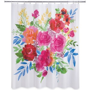 Floral Burst Shower Curtain - Allure Home Creations: Botanical Microfiber Bath Decor, Machine Washable - 1 of 4