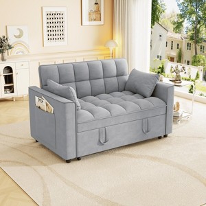 MAYEERTY Sleeper Sofa Couch Pull Out Bed Modern Velvet Convertible Small Love Seat with Pillows Sode Pockets for Small Space Light Gray - 1 of 4