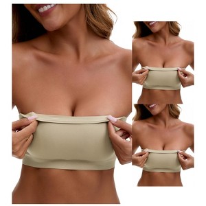 INSPIRE CHIC 3 Packs Women's Strapless Seamless Wirefree Padded Bandeau Non-Slip Silicone Tube Bras - 1 of 4