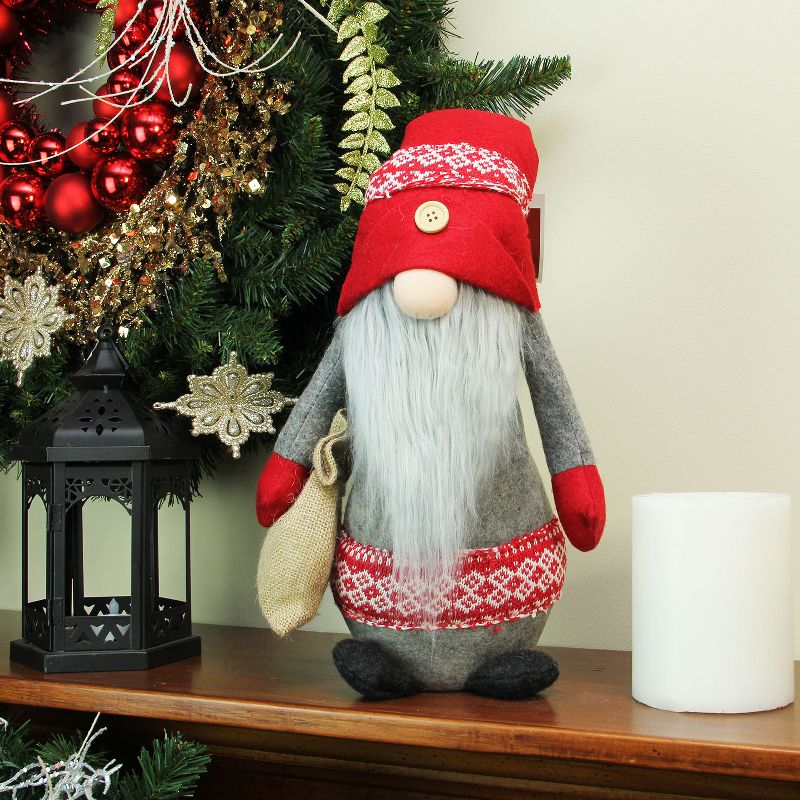 Northlight 29.5" Plush Red and Gray Nordic Santa Christmas Gnome with Burlap Sack Tabletop Figure, 3 of 4