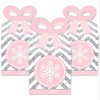 Big Dot of Happiness Pink Winter Wonderland - Square Favor Gift Boxes - Holiday Snowflake Birthday Party and Baby Shower Bow Boxes - Set of 12 - 2 of 4