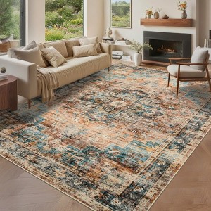 Coucheta Vintage Washable Area Rug, Non-Slip&Stain Resistant, Soft Low Pile Indoor Carpet for Living Room, Bedroom, Dining Room, Multi Colors & Sizes - 1 of 4