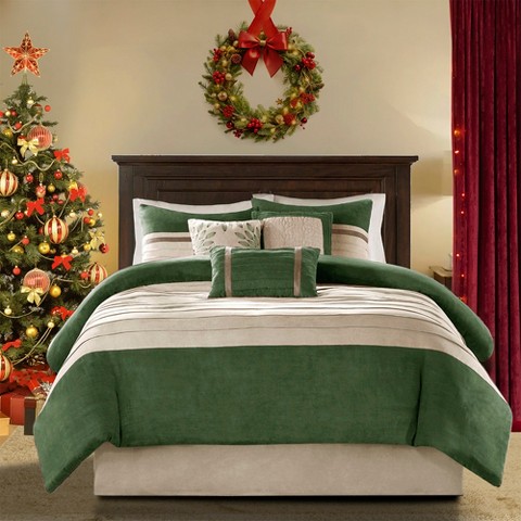Madison Park Luxury Faux Suede Design Comforter Set, All Season Down Alternative Bedding, Matching Shams, Decorative Pillow, Bed Skirt, Navy ,Cal King