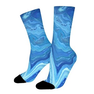 Blue Waves Women Printed Crew Socks Funny Funky Socks Soft Polyester Novelty Gifts for Artists Men - 1 of 4