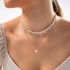 HTUTWOO Gold Pearl Necklace , Dainty 14K Gold Plated Layered Pearl Pendant Clavicle Chain, Retro Layered Necklace for Women - 2 of 4