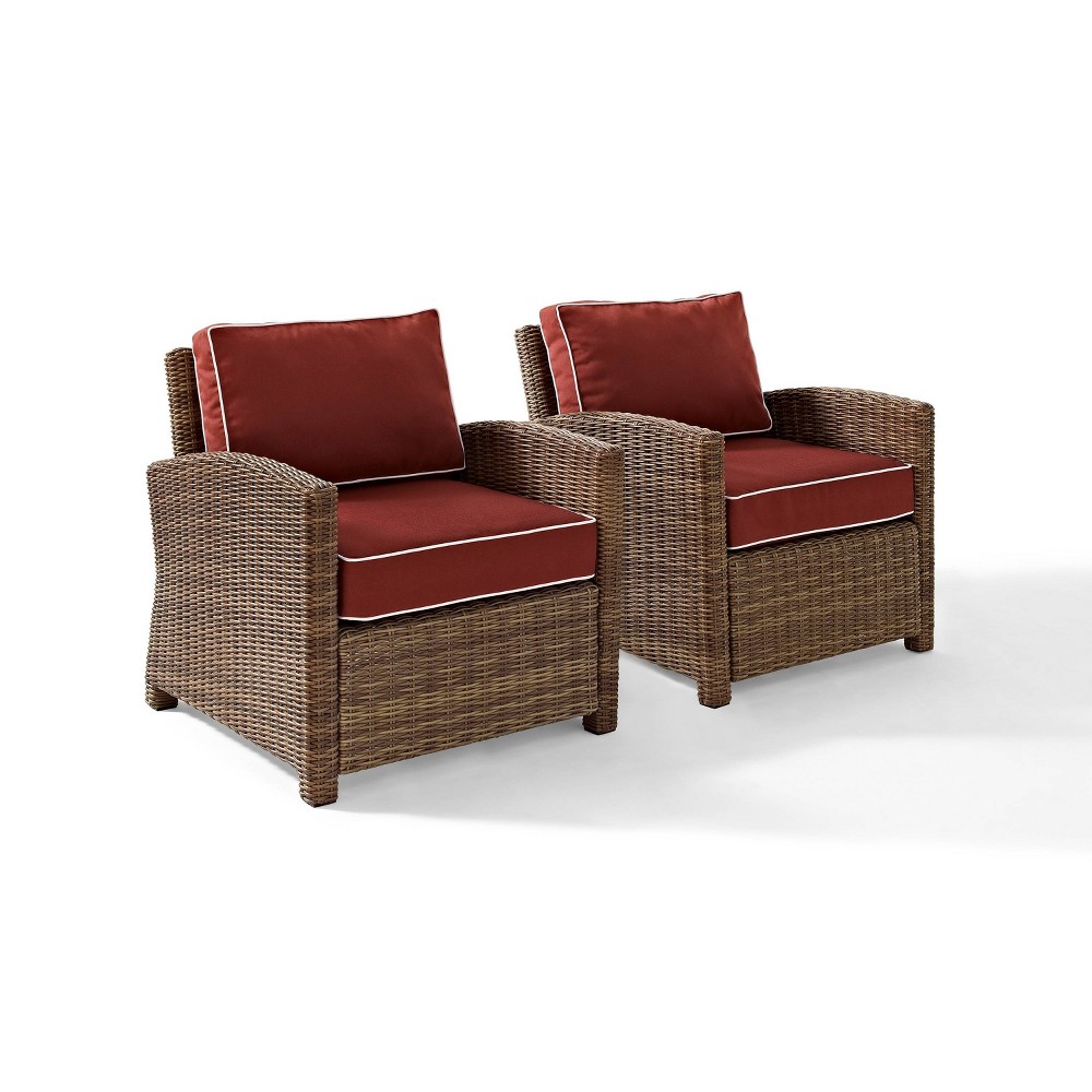 Photos - Garden Furniture Crosley Bradenton 2pk Outdoor Wicker Chair Set - Sangria -  Weathered Brown 