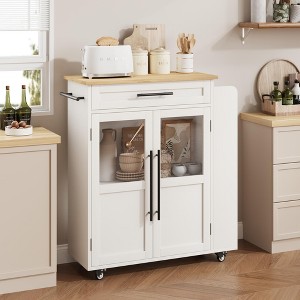 Mobile Kitchen Island Cart, with 360° Rolling Wheels, Drawers, Spice Rack, Handle, Versatile Storage and Serving Cabinet for Kitchen Dining Room - 1 of 4