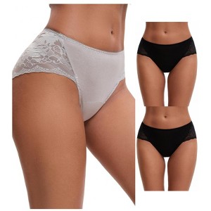 INSPIRE CHIC Women's Mid-Waisted Lace Briefs HI-Cut Period Leak Proof Ladies Underpants 3 Packs - 1 of 4