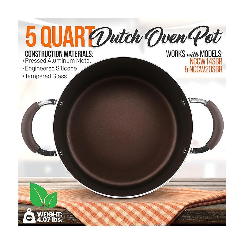 Nutrichef Dutch Oven Pot with Lid - Non-Stick High-Qualified Kitchen Cookware with See-Through Tempered Glass Lids, 5 Quart, 2 of 8