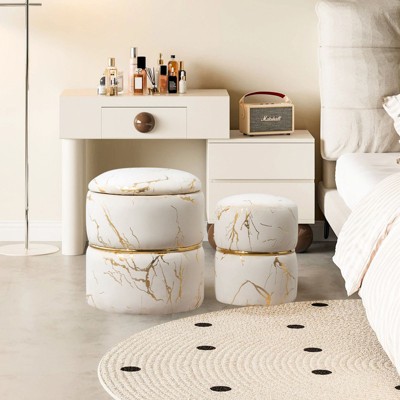 NicBex Set of 2 Round Storage Ottoman,Vanity Stool with Removable Lid,Foot Rest Ottoman with Storage for Living Room,Bedroom,Office