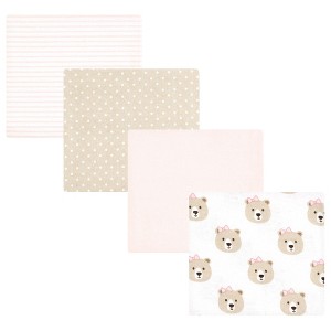 Hudson Baby Infant Girl Cotton Poly Flannel Receiving Blankets, Pink Taupe Bear, One Size - 1 of 4