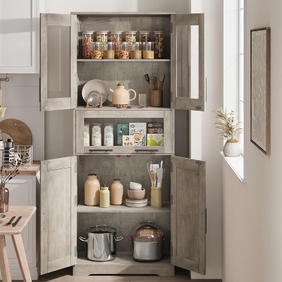 Tall Kitchen Cupboard With Shelves, Tall Bathroom Storage Cabinet, Freestanding Storage Cupboard Unit for Kitchen Bathroom Dining Room Living Room