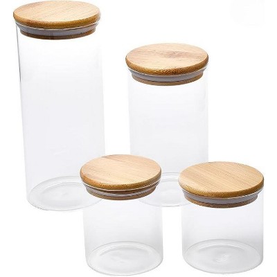 Clear Glass Food Storage Jars with Bamboo Lids, Set of 4