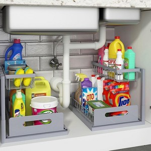 Paaaawaters Under Sink Organizer, Pull Out Cabinet Organizer 2 Tier Slide Out Sink Shelf Cabinet Storage Shelves - 1 of 4