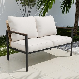 EAGLE PEAK Sunset Dune Collection Modern Outdoor Furniture Sofa, Patio Wicker Loveseat Couch with Cushions - 1 of 4