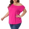 Women's Plus Size One Shoulder Short Sleeve Casual Summer Basic Blouses - Agnes Orinda - 2 of 4