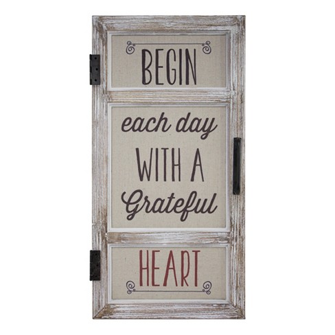 12 X 23 Begin Each Day With A Grateful Heart Wood And Metal Window Door Wall Sign Beige American Art Decor Target