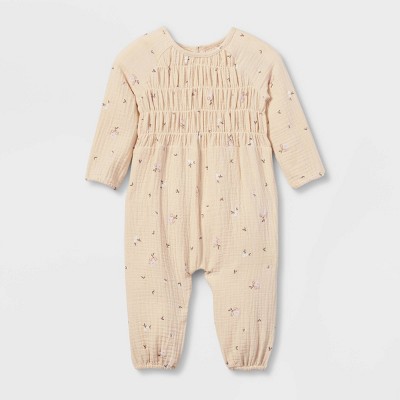 Image of Grayson Collective Baby Girls' Floral Woven Gauze Romper - Cream Newborn