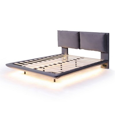 NicBex Queen/Full Size Upholstered Bed Frame with Sensor Light and Charging Station for Adults