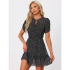 Allegra K Women's Chiffon Ruched Sleeves Bow Tie Keyhole Front Elastic Waist Polka Dots Mini Dress - 2 of 4