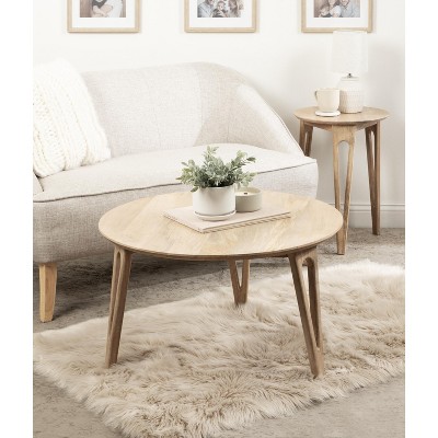 Natural Mango Wood Round Coffee Table with Hairpin Legs