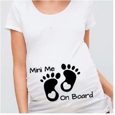 Women's White Color mini me on board Printed Round Neck Maternity T-shirt
