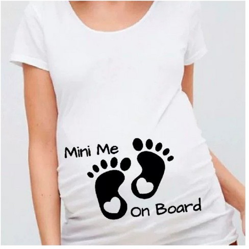 Women's White Color mini me on board Printed Round Neck Maternity T-shirt - image 1 of 3