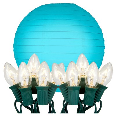 10ct 10" Electric String Light with Paper Lanterns Turquoise