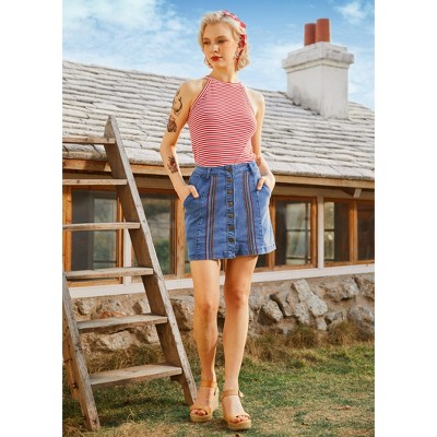 A Spring Fling Button Down A-Line Jean Skirt